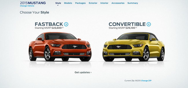 Заработал конфигуратор Ford Mustang 2015